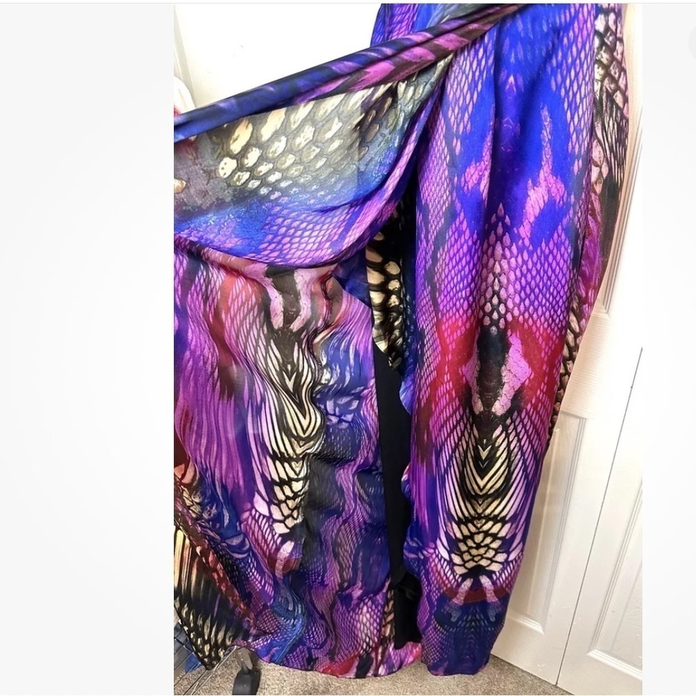 Boston Proper Mirrored Anaconda Maxi low cut &slit Dress, faux wrap women’s 2 - Picture 6 of 9